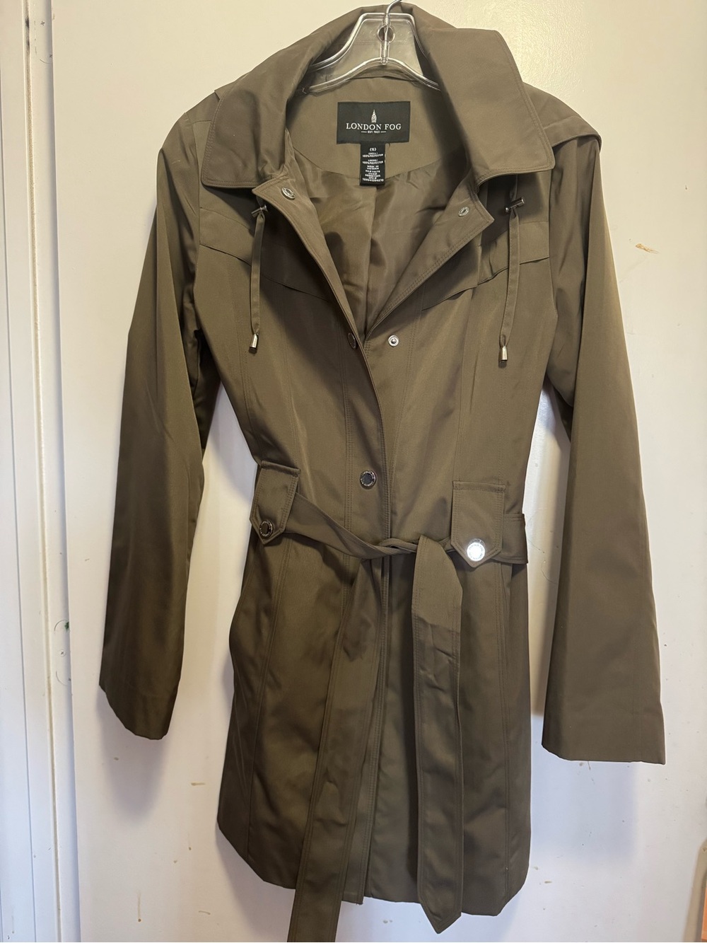 🧥Vintage London Fog Women's Olive Trench Coat w/removable hood - like new Size S